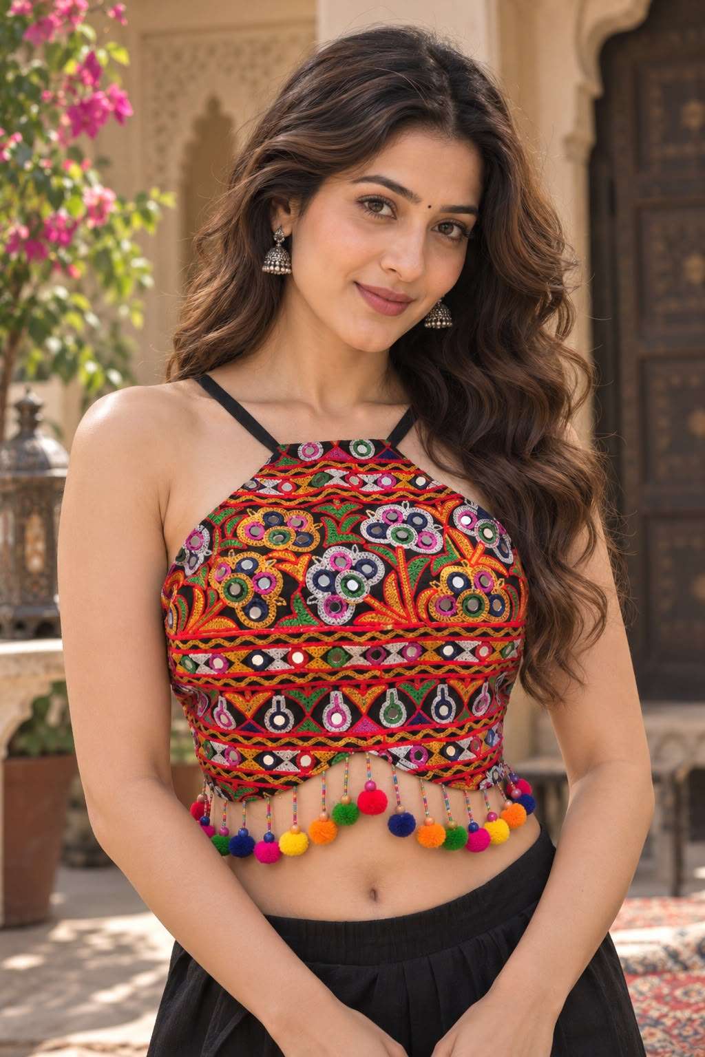 KF NV 61 RIBBED EMBROIDERY BLOUSE TOP AND PALAZZO NAVRATRI WESTERN TYPE DEALER